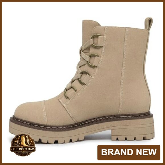 Women's Lace-Up Combat Boots Platform Chunky Heel Lug Sole Ankle Booties - Picture 3 of 8